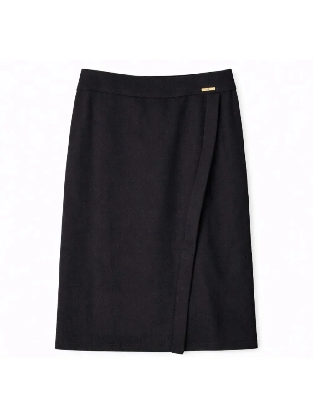 Anne Klein Size Large Stretch Knit Pull On Style Midi Skirt Slit Deep Black